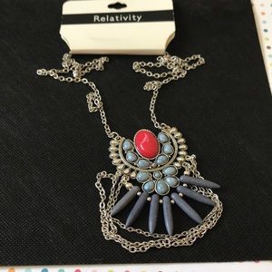Relativity Long Boho Red& Blue Necklace